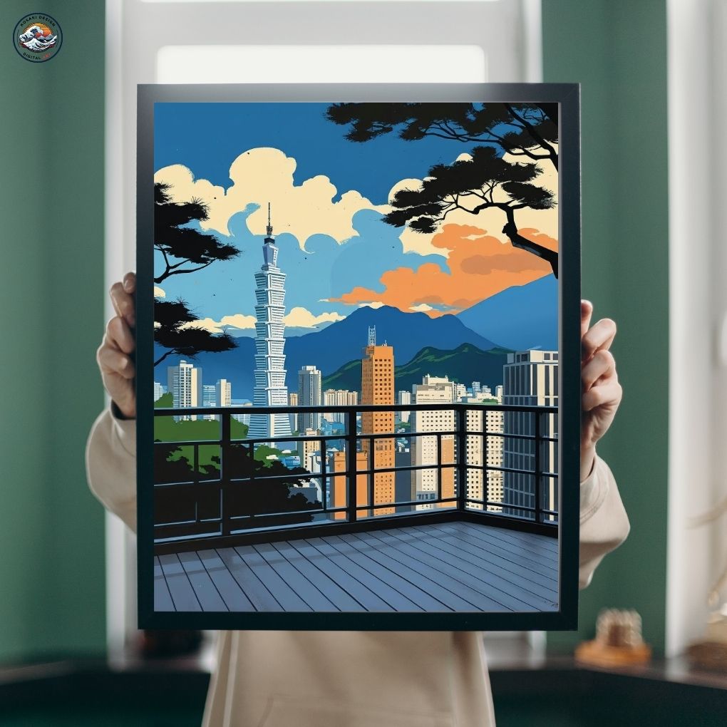 The artwork displayed in a modern living room setting.