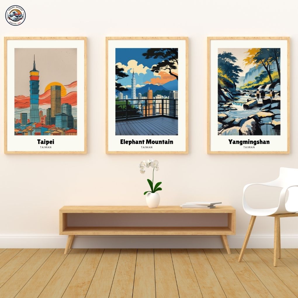 Abstract Ukiyo-e style art of Taipei 101 at night.